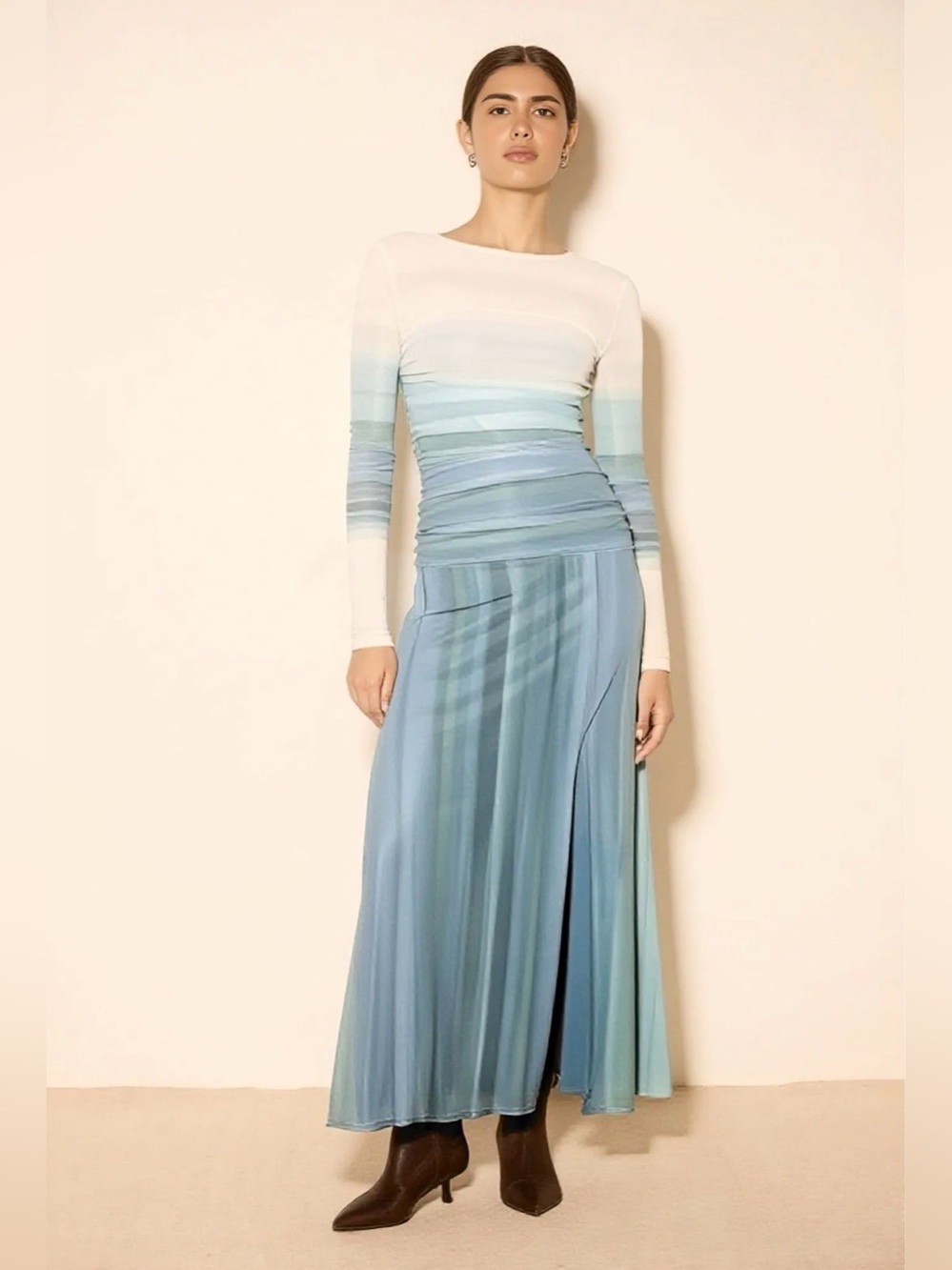 Mon Renn Blue Ombre Long Sleeve Dress size S NWT